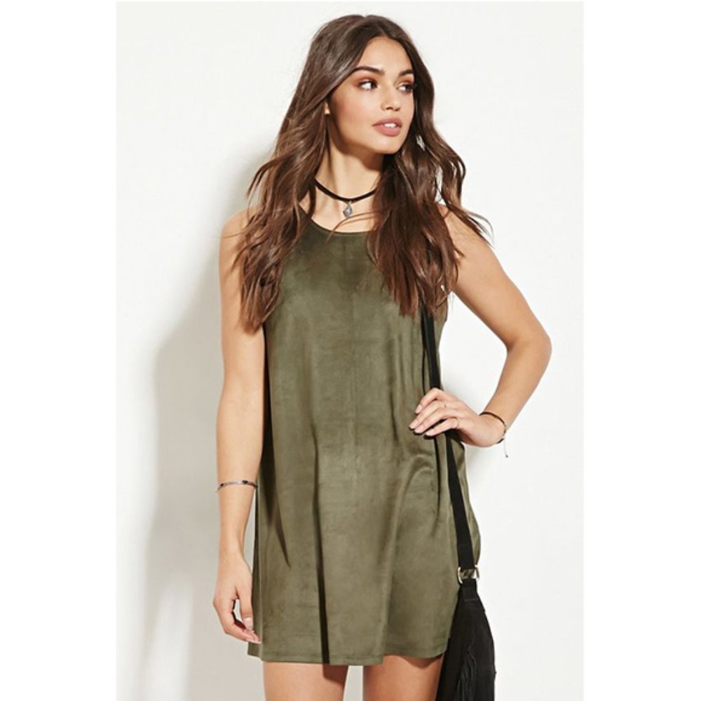 Forever 21 Velvet Shift Tank Dress Green